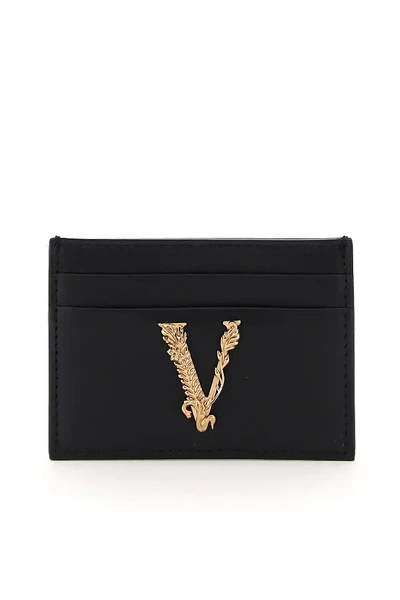 Shop Versace Virtus Leather Card Holder In Black