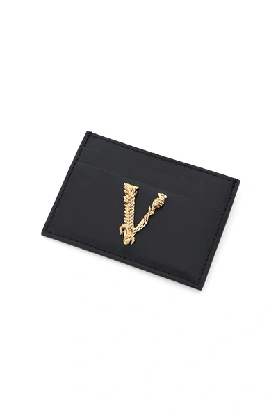 Shop Versace Virtus Leather Card Holder In Black