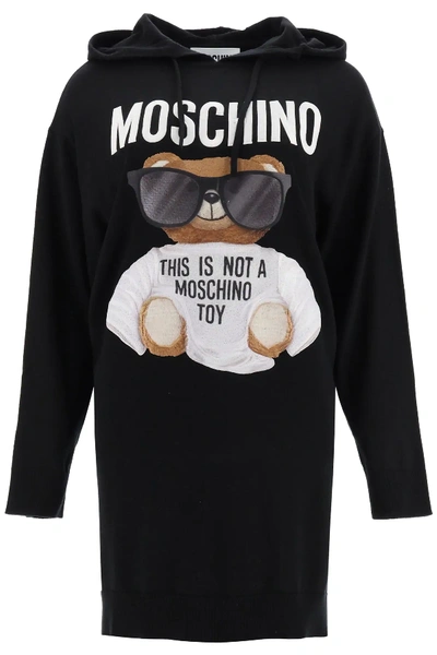 Shop Moschino Mini Knit Dress Teddy Bear In Black