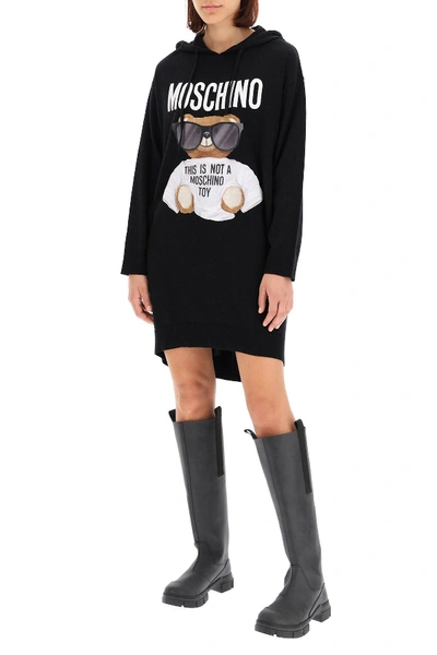 Shop Moschino Mini Knit Dress Teddy Bear In Black
