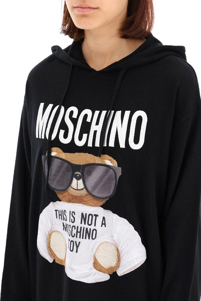 Shop Moschino Mini Knit Dress Teddy Bear In Black