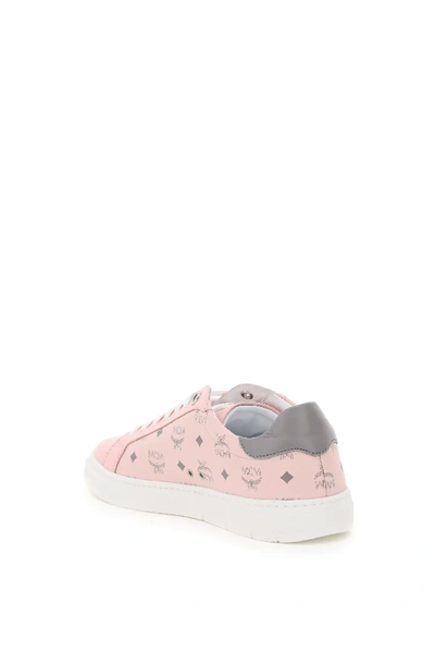 Shop Mcm Terrain Visetos Sneakers In Pink,grey,white