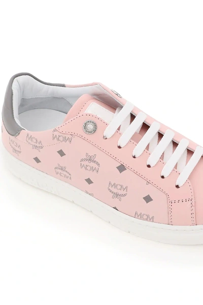 Shop Mcm Terrain Visetos Sneakers In Pink,grey,white