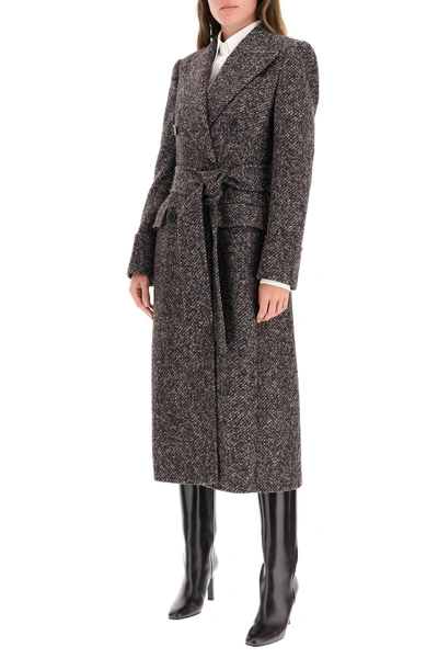 Shop Dolce & Gabbana Double-breasted Belted Coat In Brown,beige