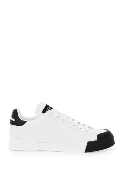 Shop Dolce & Gabbana Leather Sneakers In White,black