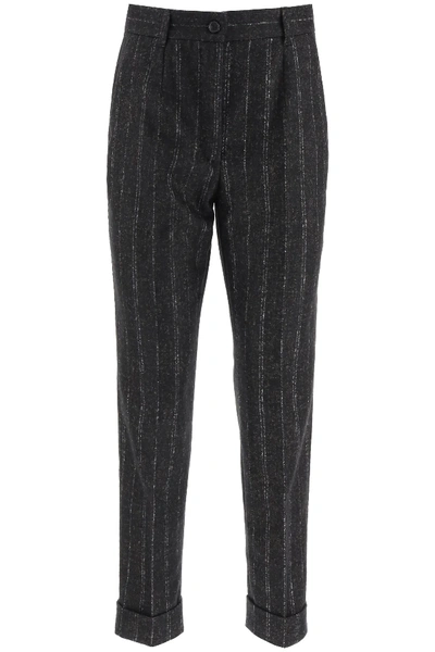 Shop Dolce & Gabbana Pinstripe Trousers In Black,brown,grey