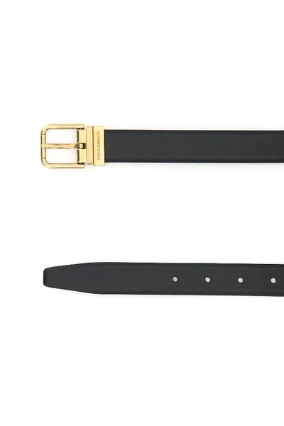 Shop Dolce & Gabbana Leather Belt In Black,gold