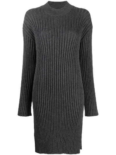 Shop Kenzo Longline Ribbed-knit Jumper In Grey