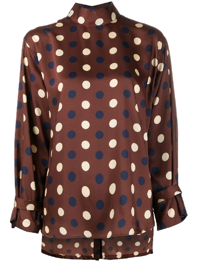 Shop Jejia Geometric Funnel-neck Blouse In Brown