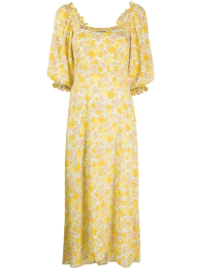 Shop Faithfull The Brand Floral-print Dress In Yellow