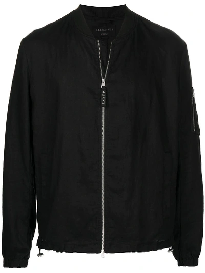 Shop Allsaints Linen Bomber Jacket In Black