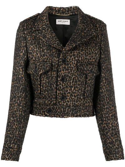 Shop Saint Laurent Cropped Leopard Print Jacket In Neutrals