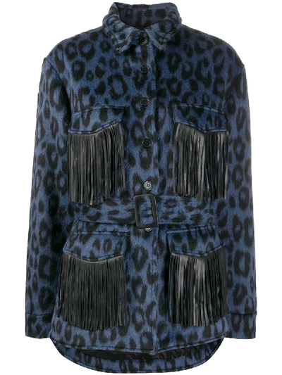 Shop Andamane Vita Fringed Leopard Print Jacket In Blue