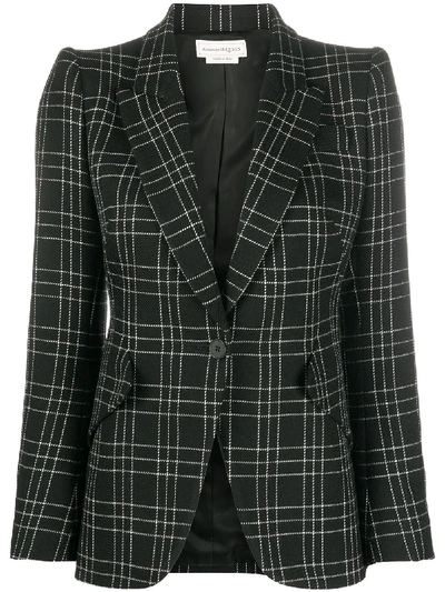 Shop Alexander Mcqueen Check-print Fitted Blazer In Black