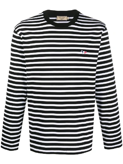 Shop Maison Kitsuné Striped Long-sleeve T-shirt In Black