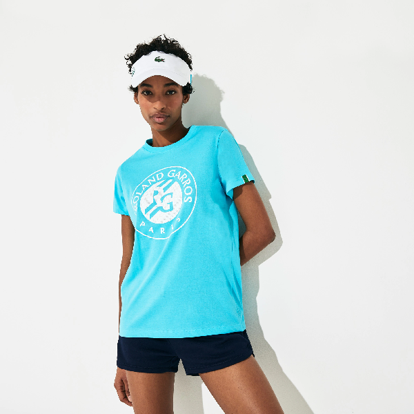 Lacoste Women's Sport Roland Garros Logo T-shirt In Turquoise,white,green |  ModeSens