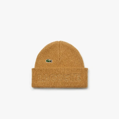 Shop Lacoste Unisex  Live Embroidered Wool Blend Beanie In Beige