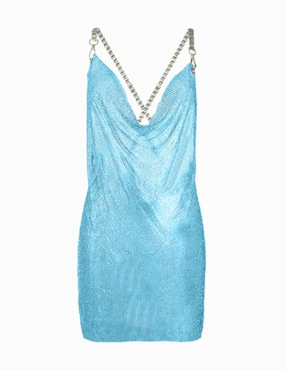 Shop Dan More Aqua Crystals Embellished Mini Dress In Blue