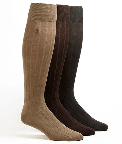 Shop Polo Ralph Lauren Over The Calf Dress Socks 3-pack In Brown Assorted