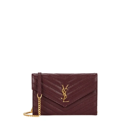 Shop Saint Laurent Envelope Burgundy Leather Wallet-on-chain