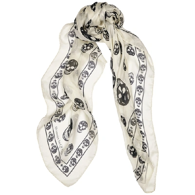 Shop Alexander Mcqueen Ivory Skull-print Silk Scarf In Black