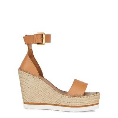 Shop See By Chloé 120 Brown Leather Espadrille Sandals In Tan