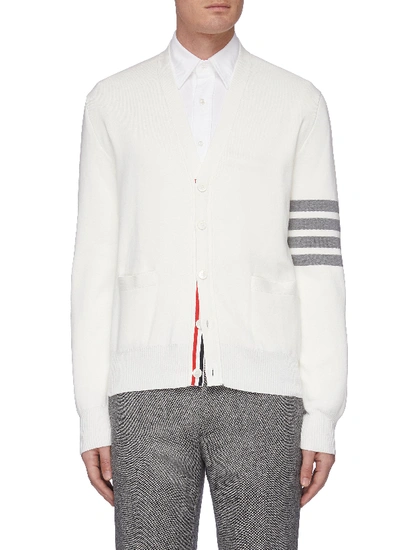 Shop Thom Browne Stripe Sleeve Milano Stitch Cardigan In White