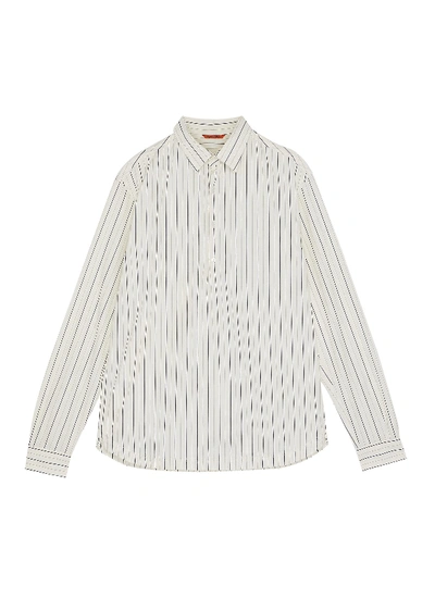 Shop Barena Venezia Pavan Meriga' Half Button Stripe Cotton Shirt In White