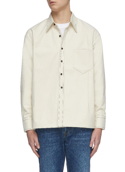 Shop Karmuel Young Cuboid Wool Blend Overshirt In White
