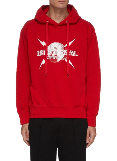 Shop Neil Barrett Universal Logo Print Cotton Blend Hoodie In Red