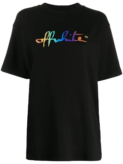 Shop Off-white Rainbow Logo-print Oversize T-shirt In Black