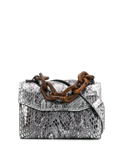 Shop Ganni Snake-print Belt Bag In Silver