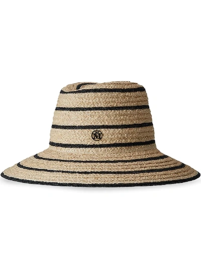Shop Maison Michel Kate Striped Straw Hat In Neutrals