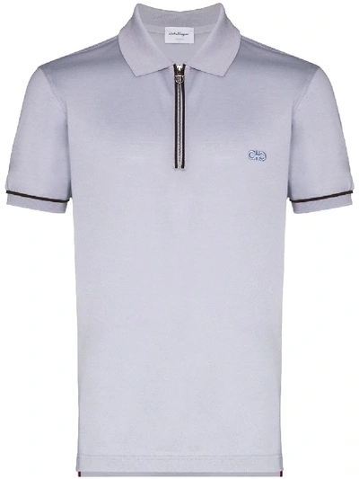 Shop Ferragamo Zip-detail Polo Shirt In Grey