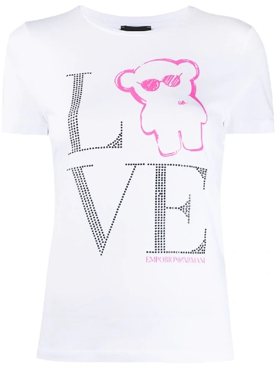 Shop Emporio Armani Love Embellished T-shirt In White