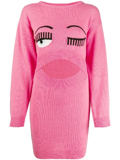 Shop Chiara Ferragni Eye Wink Knit Dress In Pink