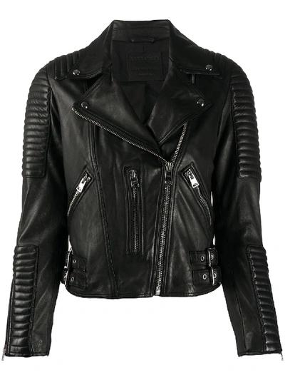 Shop Allsaints Estella Ribbed Biker Jacket In Black