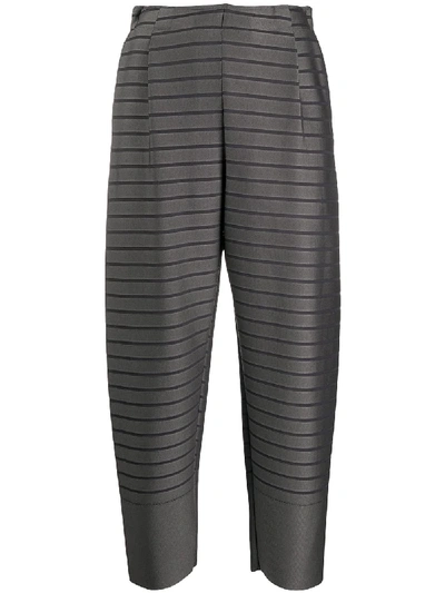 Shop Issey Miyake Striped Cropped Trousers In Grey
