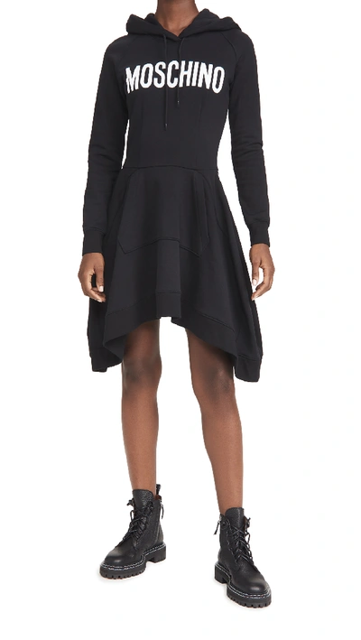 Shop Moschino Hoodie Dress In Fantasy Print Black