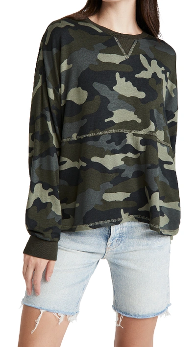 Shop Bb Dakota Nothin' To See Here Camo Sweatshirt In Army Green