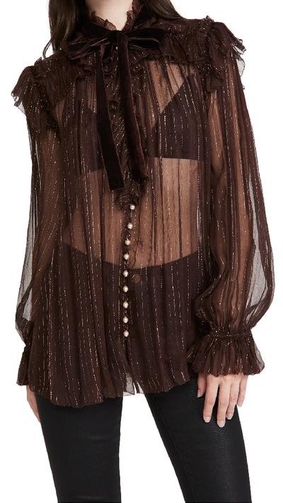 Shop Zimmermann Ladybeetle Tiered Frill Blouse In Chocolate