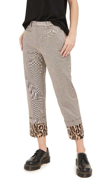 Shop R13 Pants With Fold Over Cuffs In Mini Houndstooth