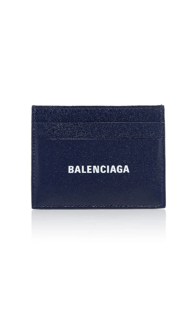 Shop Balenciaga Leather Cardholder In Navy