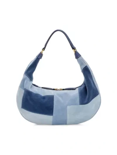Shop Staud Sasha Patchwork Suede Shoulder Bag In Blue