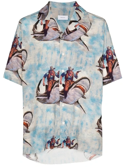Shop Rhude Shark-print Bowling Shirt In Blue