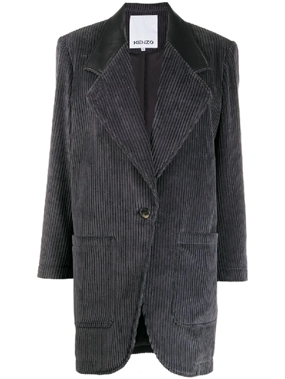 Shop Kenzo Single-breasted Corduroy Coat In Grey
