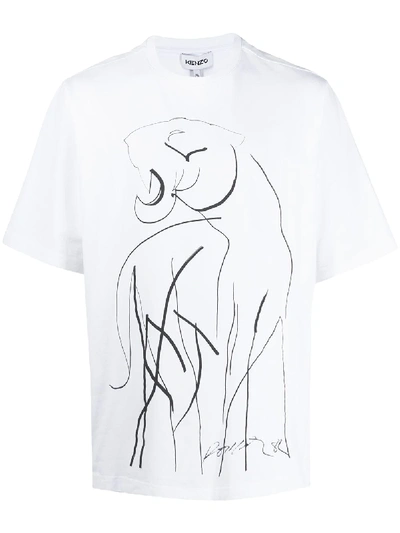 Shop Kenzo Drawing-tiger Cotton T-shirt In White