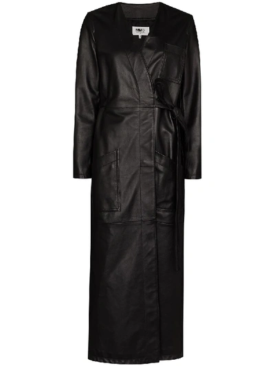 Shop Mm6 Maison Margiela Leather Coat In Black