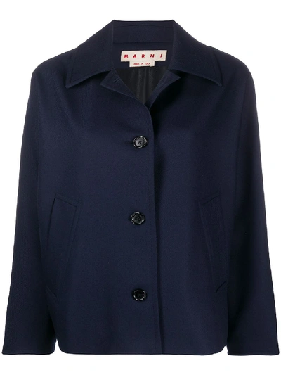 Shop Marni Pleat-detail Wool Jacket In Blue