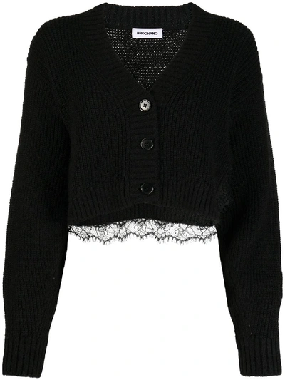 Shop Brognano Ribbed Lace-embellished Cardigan In Black